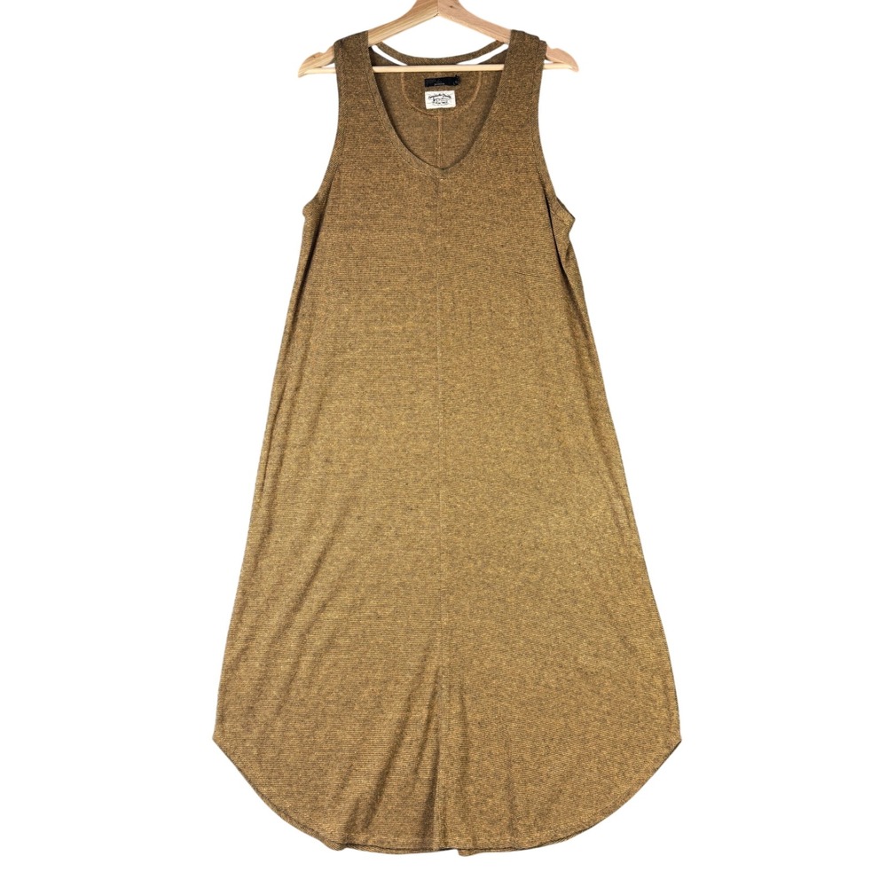 Prana Gemstone Dress Brown Striped V-Neck Sleeveless Midi High-Low Hem Large